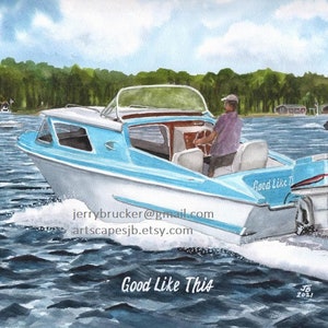 Custom 9x12&quot; Antique Classic Boat Painting Wooden Boat Art Hand Made Your Classic Boat Gift Chris Craft Mahogany Boat Sailboat Lake Art Gift