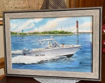 Custom 12x18&quot; Painting Your Boat Boat Portrait Seascape Boating LBI Barnegat Beach House Lighthouse Yacht Personalized Boat LBI Boating Gift