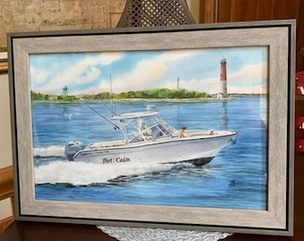 Custom Painting Your Boat 12x18" Boat Portrait Seascape Boating LBI Barnegat Beach House Lighthouse Yacht Personalized Boat LBI Boating Gift