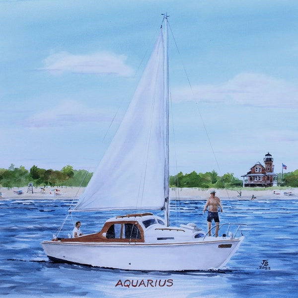 Your Boat 16"x20" Painting By Hand Custom Portrait Watercolor Art Cabin Boat Gift Memorial Bertram Wood Chris Craft Pacemaker Cruisers Yacht