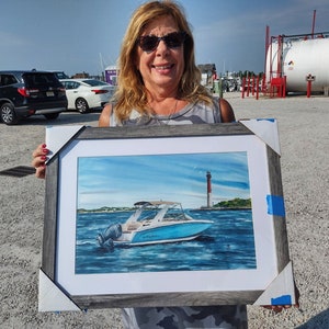 Painting 16x20&quot; Custom Any Boat Hand Made Gift Sail Boater Power Boat Great Lakes Offshore Racing Silverton Carver Searay Yacht Jersey Shore