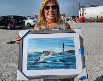 Painting 16x20&quot; Custom Any Boat Hand Made Gift Sail Boater Power Boat Great Lakes Offshore Racing Silverton Carver Searay Yacht Jersey Shore