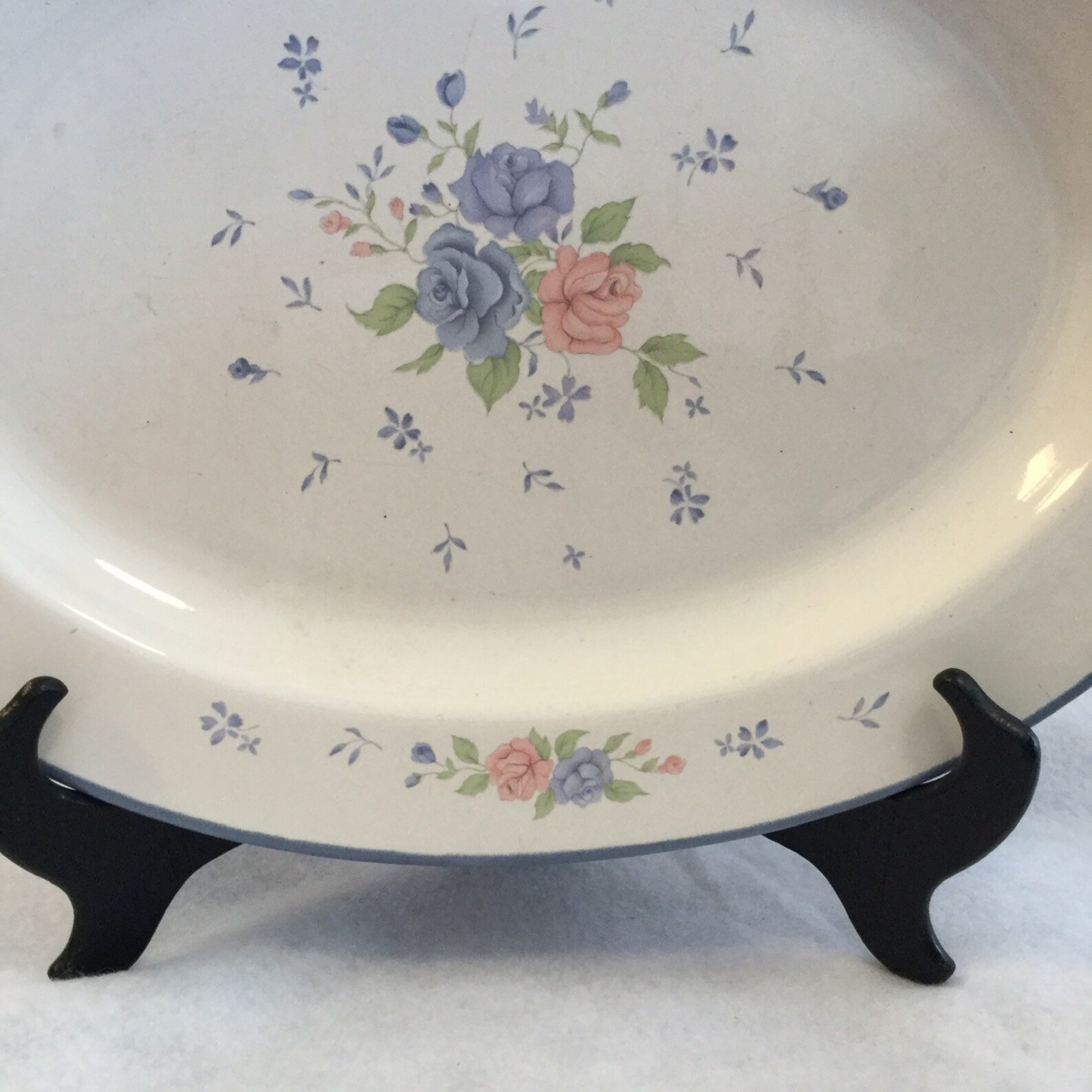 Windsor & Browne Stoneware Platter Pink and Blue Rose Pattern Etsy