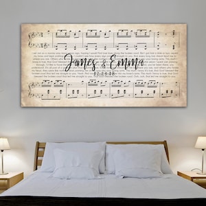 Personalisierte Hochzeitsleinwand - Personalisierte Hochzeitsleinwand - Hochzeitsmusiklied - Lyrische Leinwandkunst - Wählen Sie ein beliebiges Lied