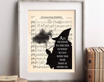 Lord of the Rings Gandalf Silhouette with Quote Sheet Music Art Print