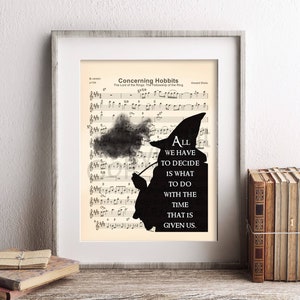 Lord of the Rings Gandalf Silhouette met citaat bladmuziek Art Print