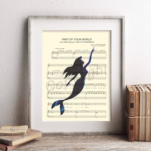 Little Mermaid Ariel Swimming Part of Your World Sheet Music Art Print