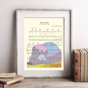 Dumbo und Mother Baby Mine Musiknoten Kunstdruck