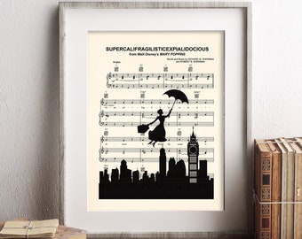 Mary Poppins Silhouette Disney Supercalifragilisticexpialidocious Sheet Music Art Print