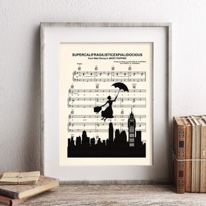 Mary Poppins Silhouette Disney Supercalifragilisticexpialidocious Sheet Music Art Print image 1