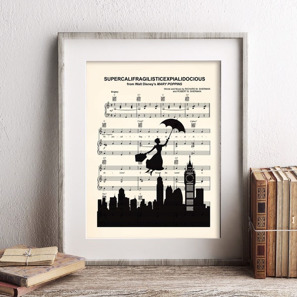 Mary Poppins Silhouette Disney Supercalifragilisticexpialidocious Noten Kunstdruck