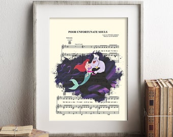 Little Mermaid Ariel and Ursula Splatter Poor Unfortunate Souls Sheet Music Art Print