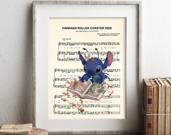 Stitch Reading to Ducks Sheet Music Art Print