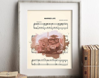 Up Carl and Ellie Old Age Splatter Sheet Music Art Print