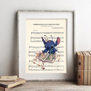 Stitch Reading to Ducks Sheet Music Art Print