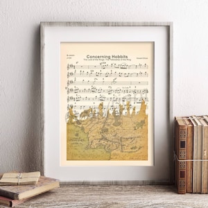 Lord of the Rings Middle Earth kaart silhouet met betrekking tot hobbits bladmuziek Art Print