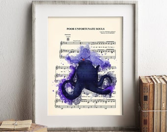 Little Mermaid Ursula Watercolor Silhouette Poor Unfortunate Souls Sheet Music Art Print