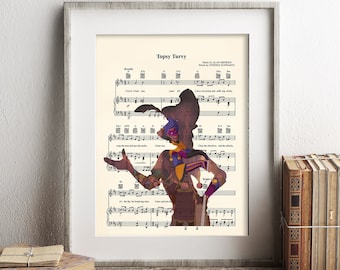 Hunchback Clopin Silhouette Disney Sheet Music Art Print