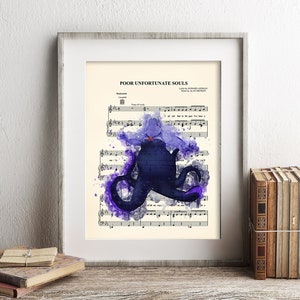 Little Mermaid Ursula Watercolor Silhouette Poor Unfortunate Souls Sheet Music Art Print