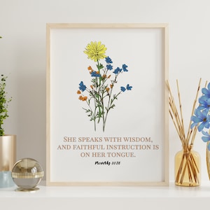 Proverbs Bible Verse Woman Print, Flowers Bible Verse Art, Woman Appreciation Print, Mother Appreciation Print, Mother’s Day, Boho Art Print