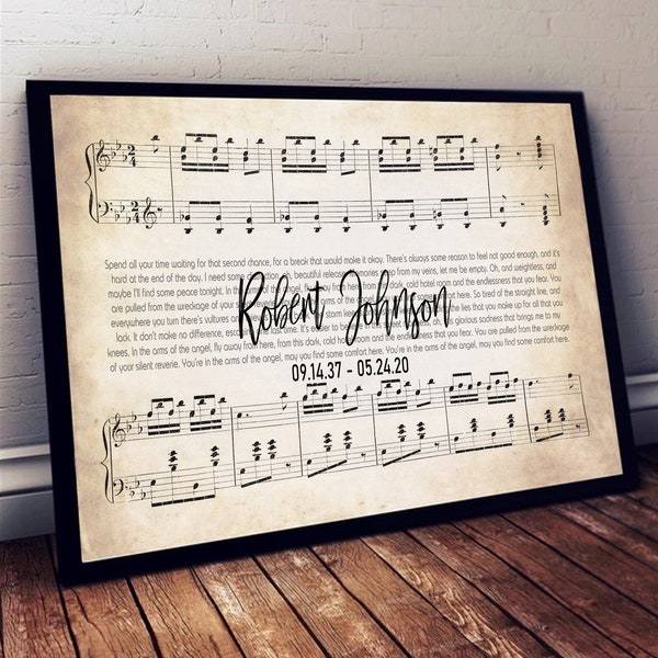 Custom Memorial Sheet Music Song Lyric Canvas Art Print Any Song