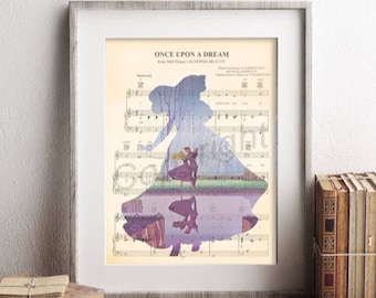 Sleeping Beauty Aurora Silhouette Once Upon A Dream Sheet Music Art Print