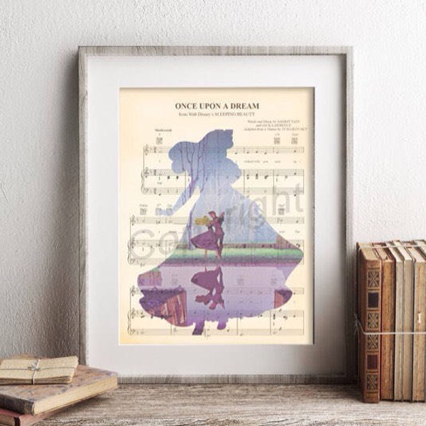 Sleeping Beauty Aurora Silhouette Once Upon A Dream Sheet Music Art Print