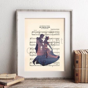 Cinderella and Prince Charming Silhouette So This Is Love Sheet Music Art Print