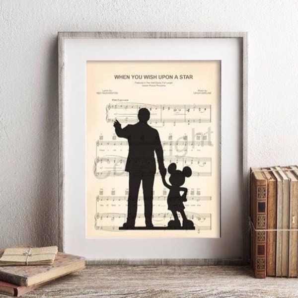 Walt Disney and Mickey Mouse Partners When You Wish Upon A Star Sheet Music Art Print