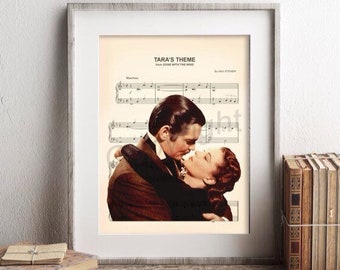 Gone with the Wind Scarlett and Rhett Tara&#39;s Theme Sheet Music Art Print