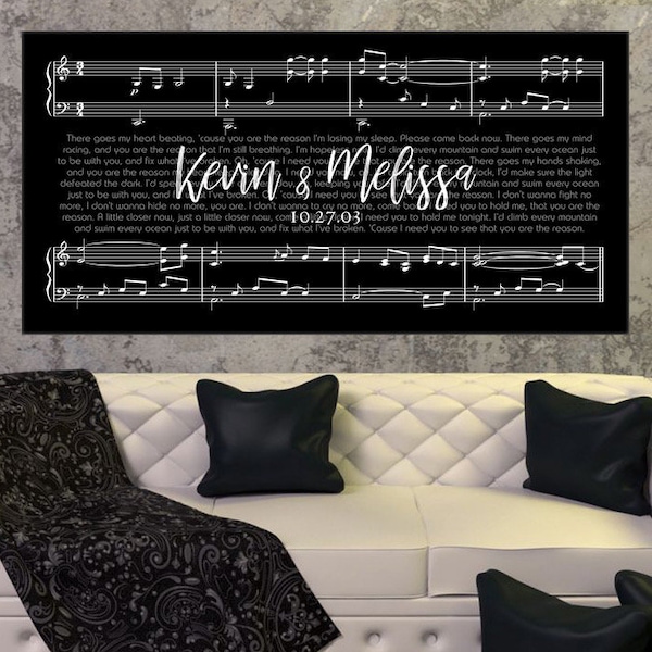 Custom Wedding Names and Date Lyrics Sheet Music Black Luxe, Valentine’s Day Gift, Canvas Art Print