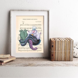 Little Mermaid Ursula with Jetsam and Flotsam Poor Unfortunate Souls Sheet Music Art Print