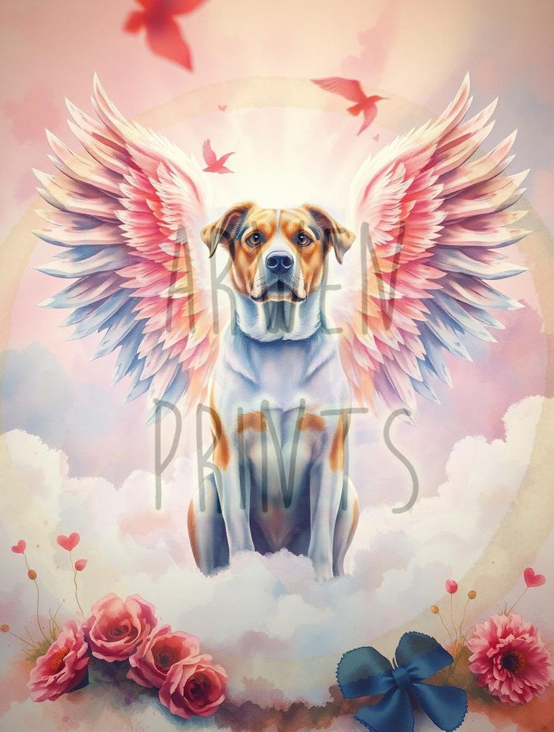 Custom Pet Memorial Portrait - Angel Wings Pet Loss Gift - Personalized ...