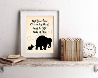 Dumbo and Mom Baby of Mine Silhouette Art Print