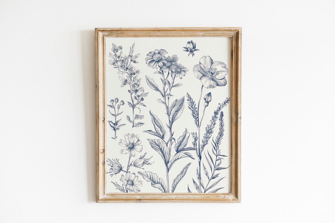 Chinoiserie Blue Botanical Wall Art Print Decor Minimalist Wall Art ...