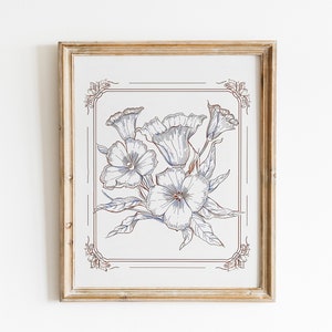 Minimalistische Tulpe Illustration Druck Vintage Skizze Wandkunst Trendige Dekoration Abstrakte Vintage Malerei Kornblume Blau Botanische Kunst