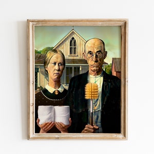 Carta igienica American Gothic Stampa divertente per il bagno, Decorazione divertente per la parete del bagno, Arte divertente per la parete, Arte per la parete del bagno, Arte umoristica per la parete