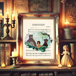 The Jungle Book Mowgli, Baloo and Bagheera The Bare Necessities Sheet Music Art Print