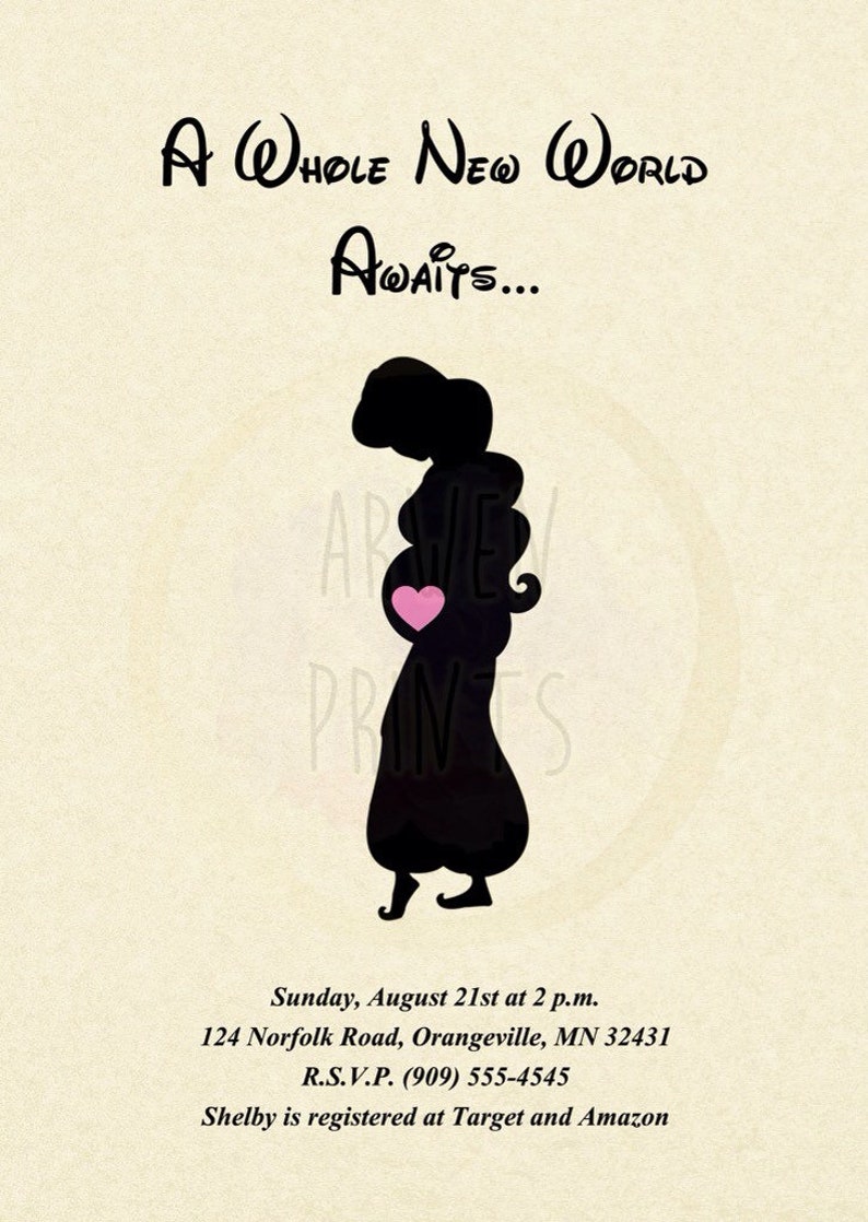 Aladdin Jasmine Baby Shower Invitation digital File Etsy