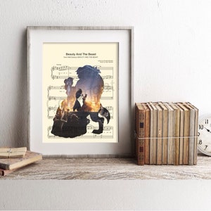 Beauty and the Beast Live Action Silhouette Tale As Old As Time Sheet Music Art Print