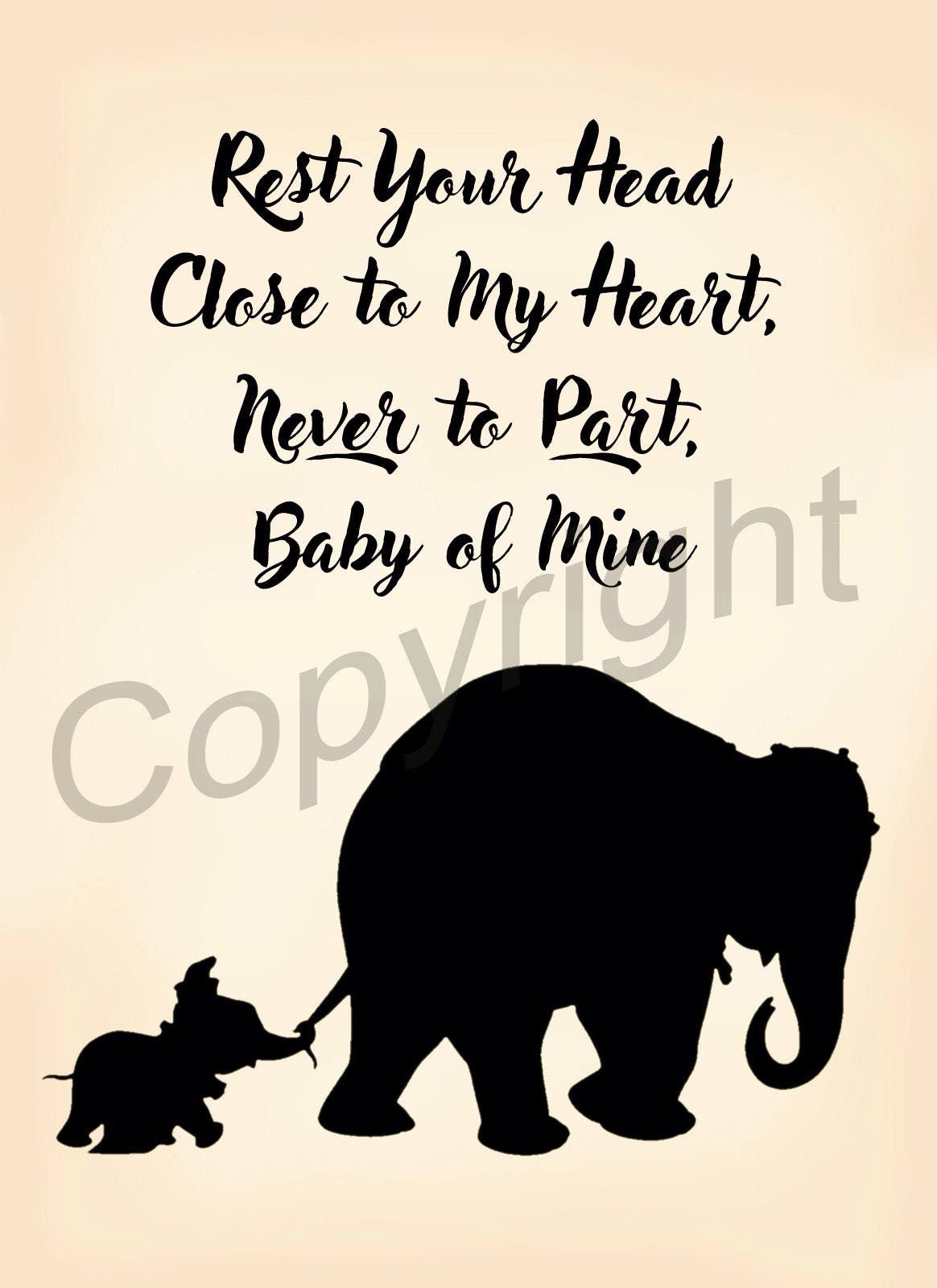 Dumbo and Mom Baby of Mine Silhouette Art Print Etsy