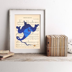 Aladdin Genie Silhouette Sheet Music Art Print