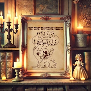 Mickey’s Roundup Vintage Art Print - Cowboy Mickey Mouse Wall Decor - Disney Country Art