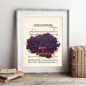 Hunchback of Notre Dame Quasimodo and Esmeralda Splatter Sheet Music Art Print