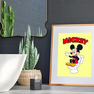 Disney Classic Mickey Mouse Bathroom Wall Art, Mickey Bathroom Art, Cute Bathroom Print, Kids Bathroom, Disney Watercolor Bathroom Wall Art