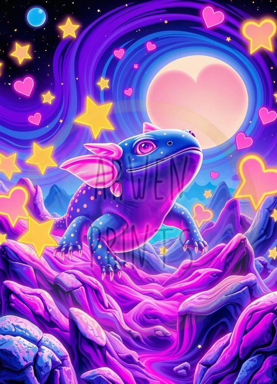 90s Inspired Print - Kawaii Cosmic Axolotl Print - Whimsical