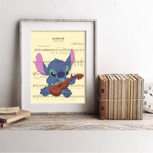 Stitch Playing Ukulele Sheet Music Art Print
