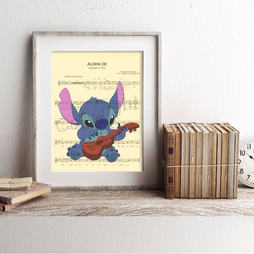 Stitch Playing Ukulele Sheet Music Art Print Etsy