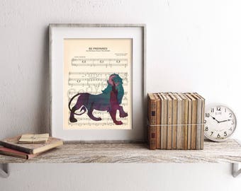 Lion King Scar Silhouette Be Prepared Sheet Music Art Print