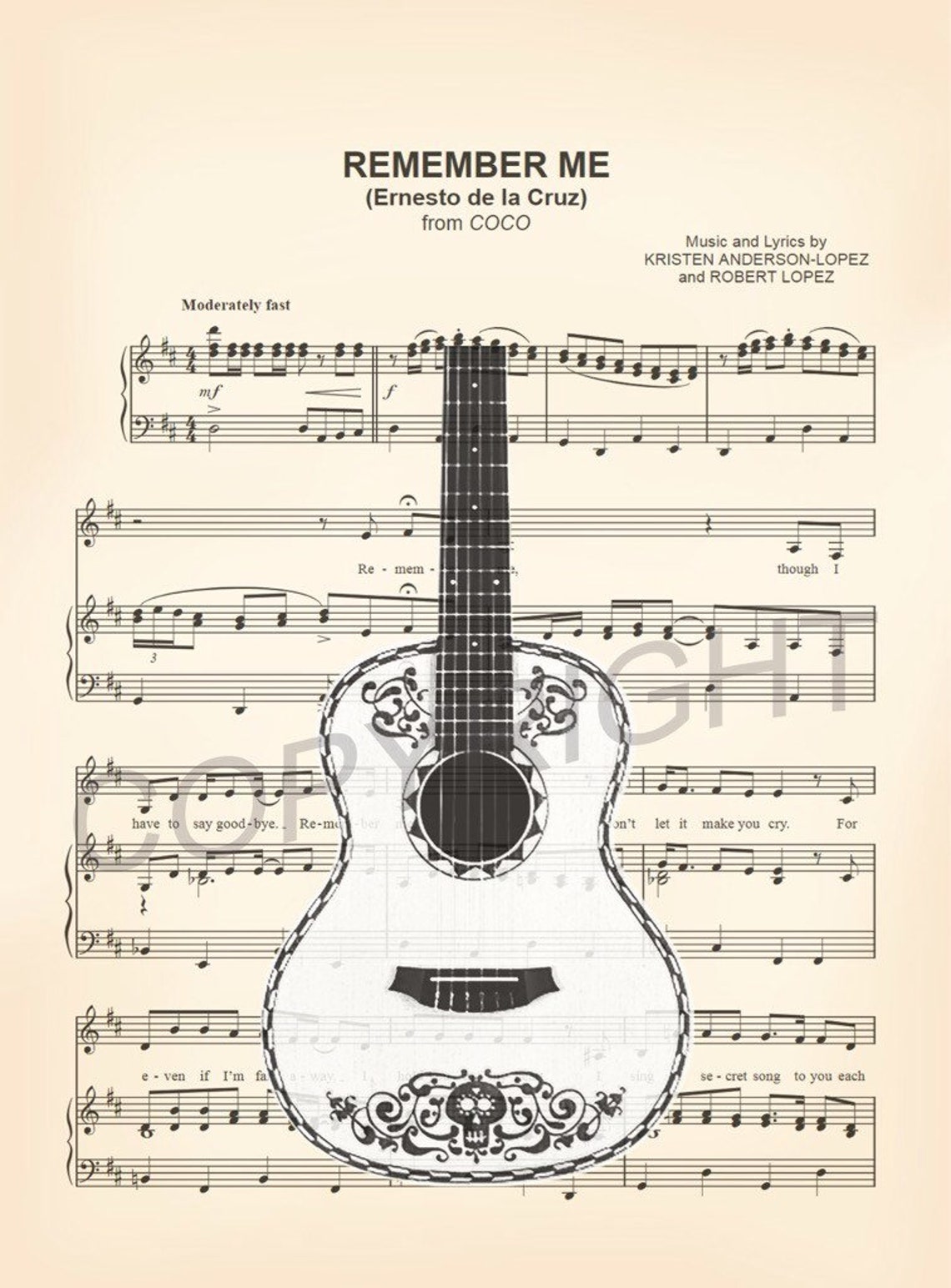 Coco Guitar Remember Me Sheet Music Art Print Etsy